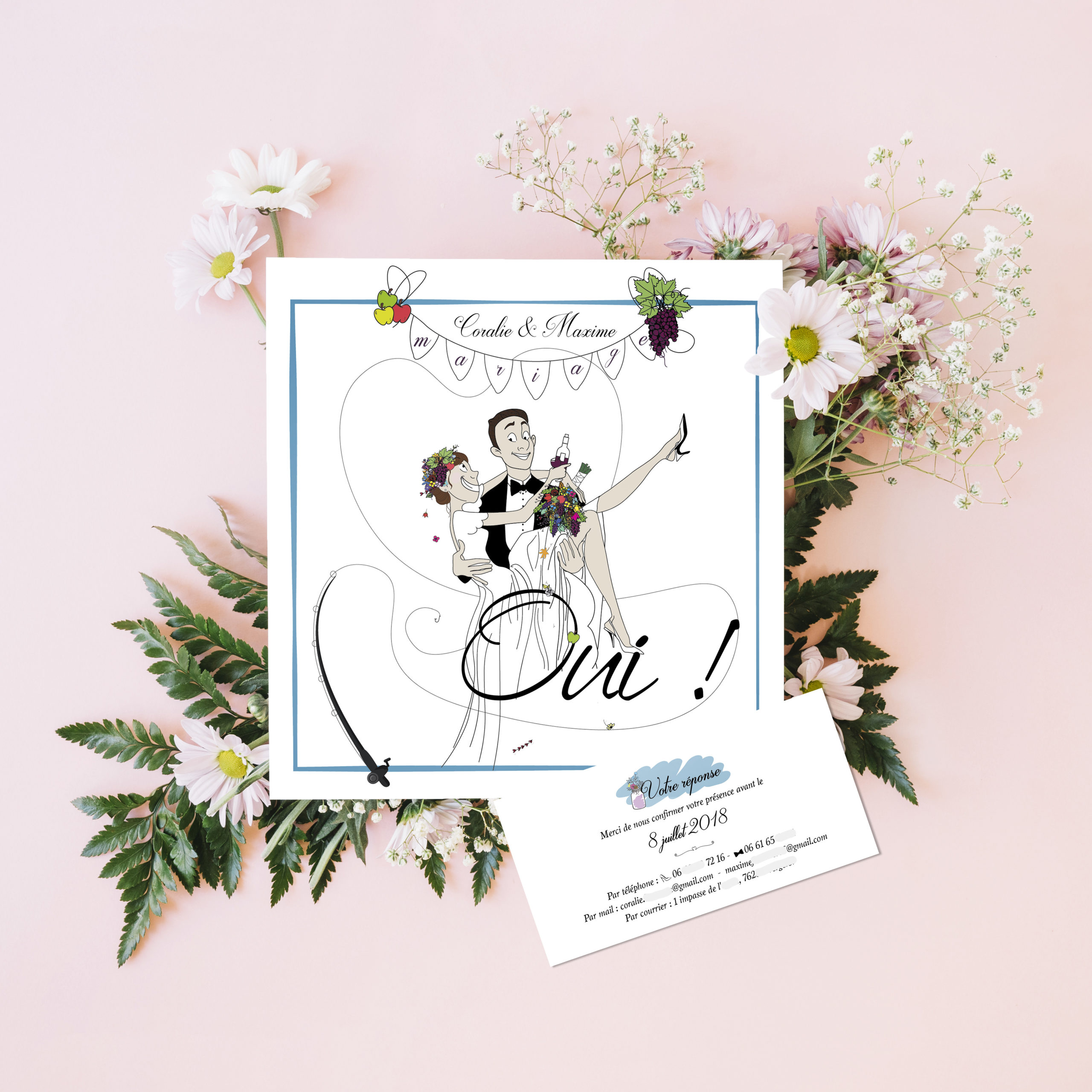 Faire part mariage illustré